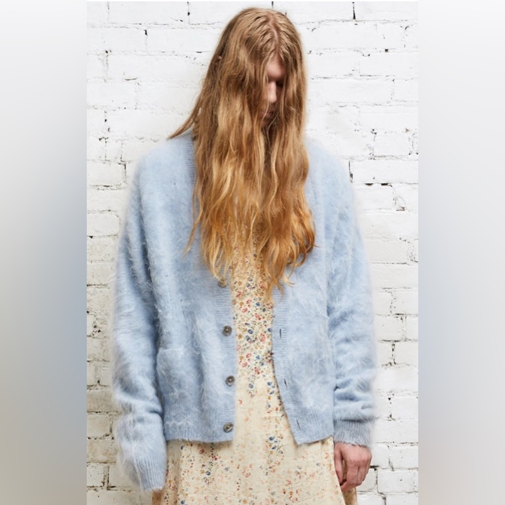 R13 Japanese Brushed Cashmere Cardigan - Light Blue. Size small